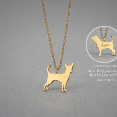 18K Gold Chihuahua Name Necklace - Tiny Dog Charm - Rose or Gold Plated