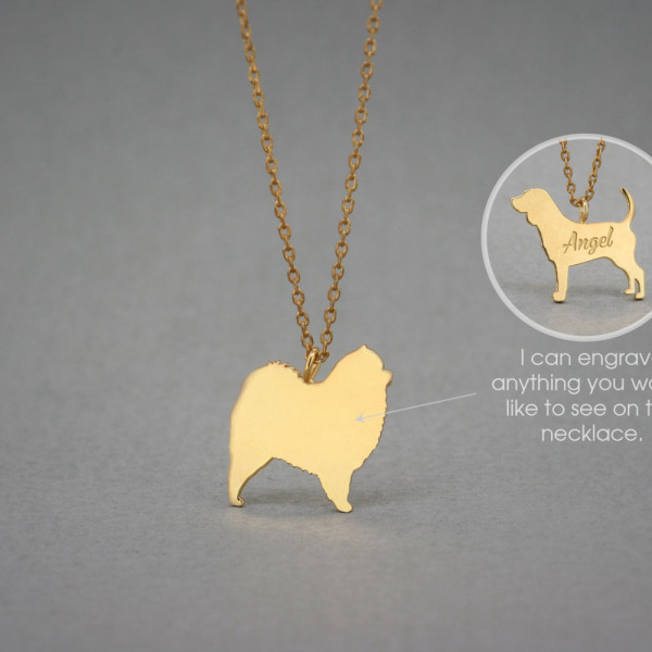 18K Gold Tiny Chow Chow Name Necklace - Dog Necklace - Rose or Gold Plated