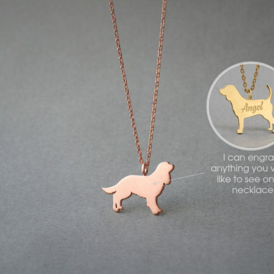 18K Gold Tiny Cavalier King Charles Spaniel Name Necklace - Personalised Dog Jewellery