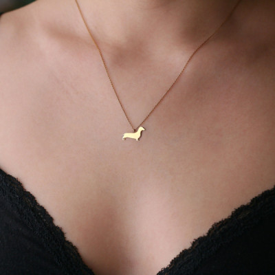 18K Gold or Rose Plated Dachshund Name Necklace - Tiny Dog Necklace - Doxie Jewellery