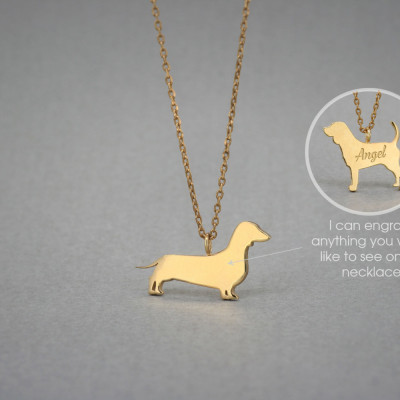 18K Gold or Rose Plated Dachshund Name Necklace - Tiny Dog Necklace - Doxie Jewellery