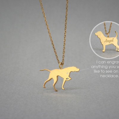 18K Solid Gold Tiny English Pointer Name Necklace - Dog Jewellery