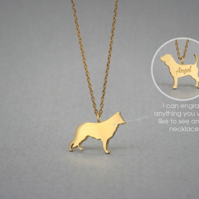 18K Solid Gold Tiny German Shepherd Personalised Name Necklace - Dog Breed, Dog Necklace, Gold Necklace