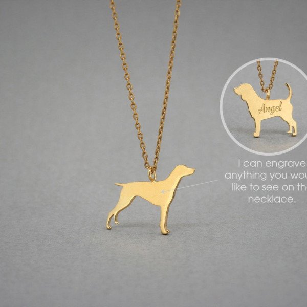 18K Solid Gold German Shorthaired Pointer Name Necklace