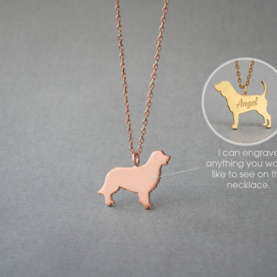 18K Solid Gold Personalised Golden Retriever Name Necklace - Custom Dog Necklace