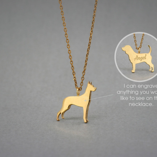 18K Solid Gold Personalised Great Dane Name Necklace - Customisable Dog Necklace