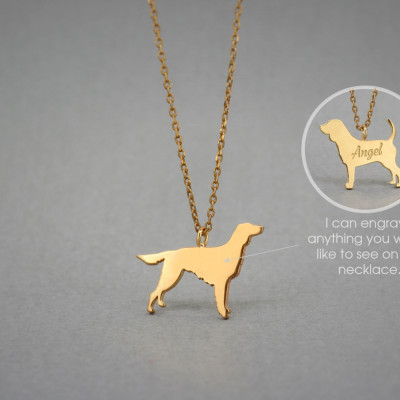 18K Solid Gold Tiny Irish Setter Dog Name Necklace