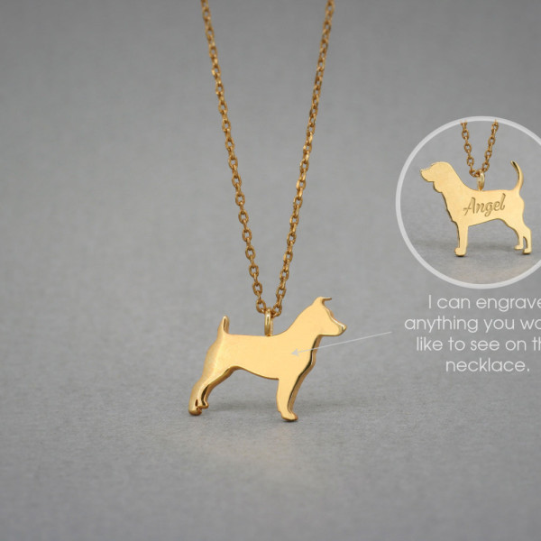 18K Solid Gold Custom Mini Jack Russell Terrier Name Necklace