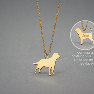 18K Solid Gold Pet Name Necklace - Tiny Labrador Retriever Dog Necklace