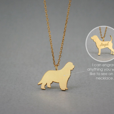 18K Solid Gold Newfoundland Dog Name Necklace - Personalised Dog Jewellery
