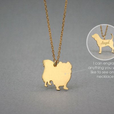 18K Gold Name Necklace-Tiny Pekingese Dog Design