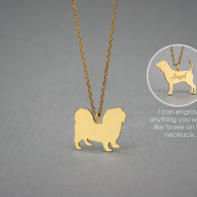 18K Solid Gold Name Necklace for Pekingese Dog Breed