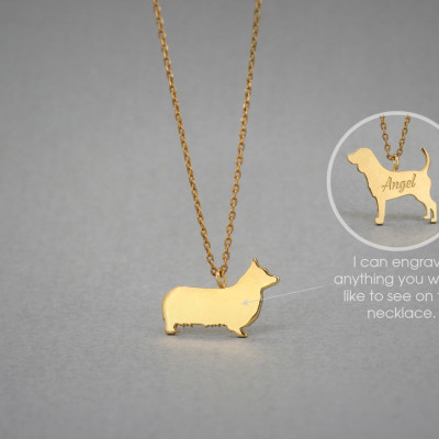 18K Gold Pembroke Welsh Corgi Dog Name Necklace - Charm Jewellery