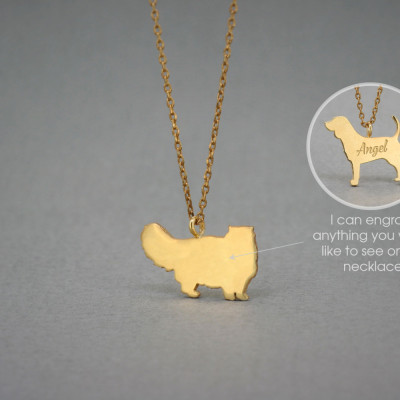 18K Solid Gold Tiny Persian Cat Name Pendant Necklace