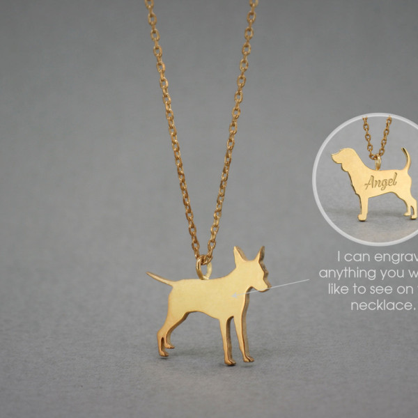18K Gold Personalised Pinscher Dog Name Necklace - Tiny Size