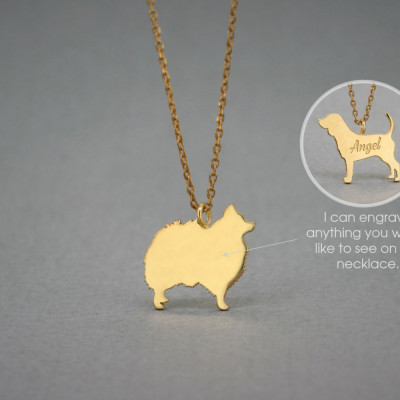 18K Solid Gold Pomeranian Name Necklace - Personalised Dog Jewellery