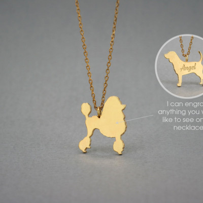 18K Solid GOLD Tiny POODLE Name Necklace - Poodle Necklace - Gold Dog Necklace