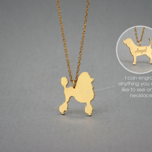 18K Solid Gold Custom Name Pet Poodle Necklace - Dog Necklace