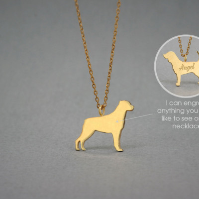 18K Solid Gold Dog Necklace - Personalised Rottweiler Name Necklace
