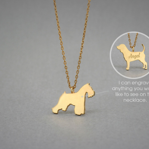 18K Solid Gold Pet Name Necklace - Schnauzer Dognecklace