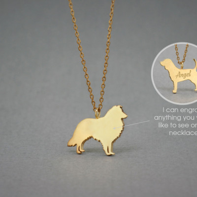 18K Solid Gold Pet Name Necklace - Tiny Shetland Sheepdog Collar - Dog Lover Gift