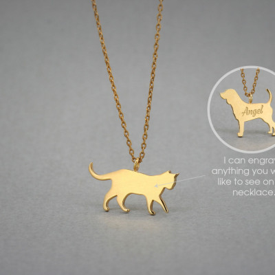 18K Solid Gold Pet Name Necklace - Tiny Shorthaired Cat or Dog Jewellery