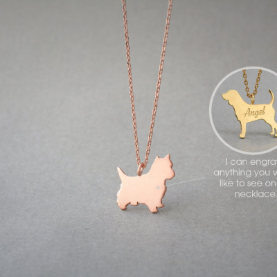 18K Solid Gold Yorkshire Terrier Name Necklace - Yorkie Necklace - Westie Necklace
