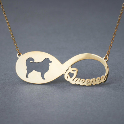 18k Solid Gold Infinity Name Necklace for Australian Shepherd - Custom Pet Jewellery - Collie Gift