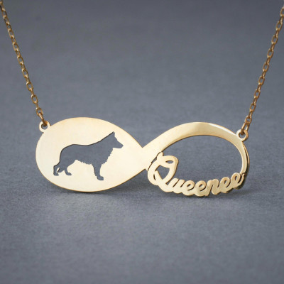 Engraved 18k Gold Infinity German Shepherd Dog Name Custom Necklace