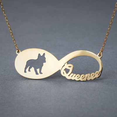 Premium 18k Solid Gold Personalised INFINITY French Bulldog Necklace - Name Necklace