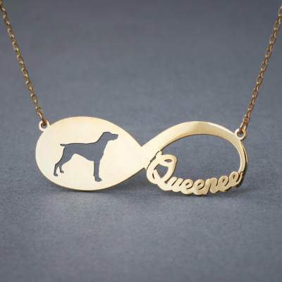 Personalised 18k Solid Gold Infinity German Pointer Name Necklace