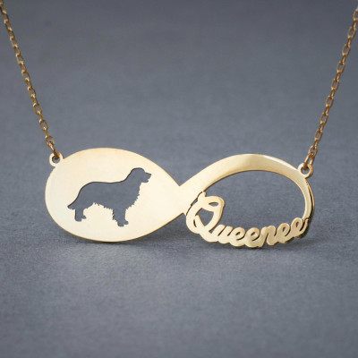 Custom 18K Gold Infinity Golden Retriever Necklace - Personalised Name Jewellery
