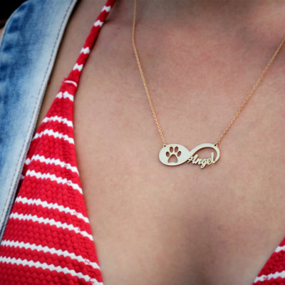 Personalised 18K Solid Gold Infinity Longhair Cat Name Necklace