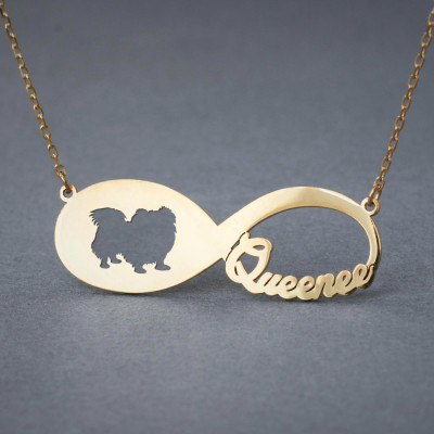 Personalised 18K Gold Infinity Name Necklace for Pekingese Dog Lovers