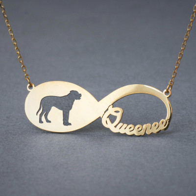 18K Solid Gold Personalised Infinity Mastiff Name Necklace