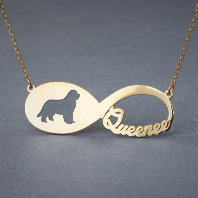 18k Solid Gold Personalised Newfoundland Dog Necklace with Infinity Symbol - Name Necklace
