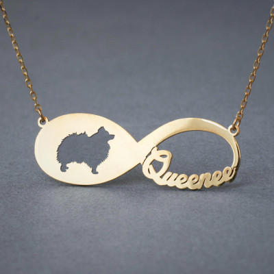 18k Gold Personalised Infinity Pomeranian Name Necklace
