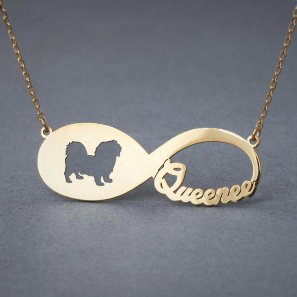 18K Gold Personalised Infinity Pekingese Necklace - Name Jewellery