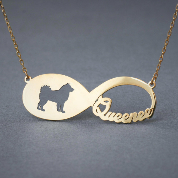 Handcrafted 18K Solid Gold Personalised INFINITY SIBERIAN HUSKY Necklace - Customised Name Necklace
