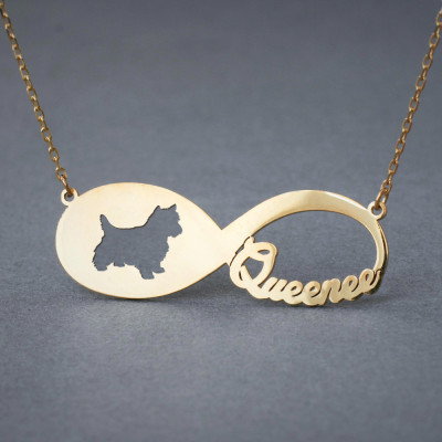 18K Gold Personalised Infinity Yorkshire Terrier Name Necklace