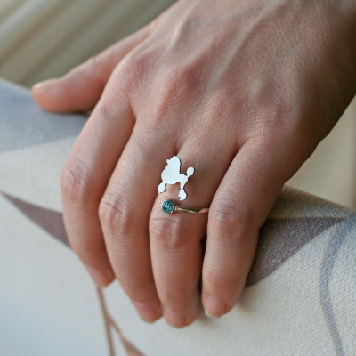 Custom Birthstone Spiral Ring with Akita Inu Dog Design - Unique Gift Idea