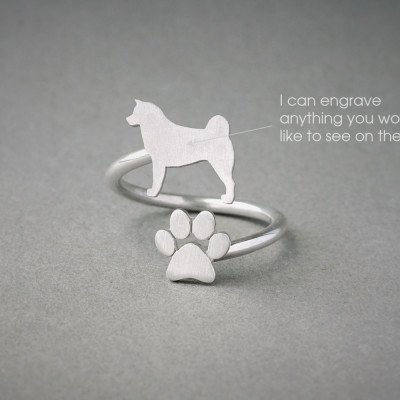 Akita Inu Paw Name Ring - Customisable Dog Gift Jewellery