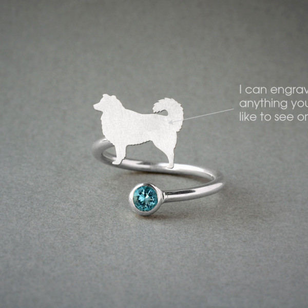 Custom Personalised Name & Birthstone Ring - Perfect Gift for Australian Shepherd Dog Owners