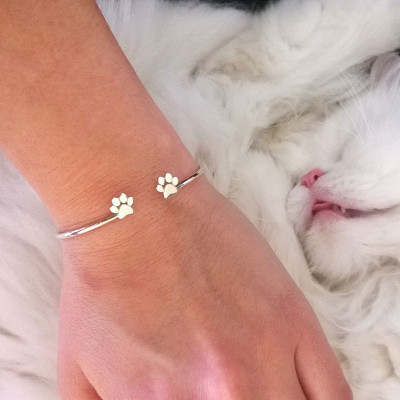 Silver Paw Print Bracelet Adjustable Jewellery for Dogs and Cats