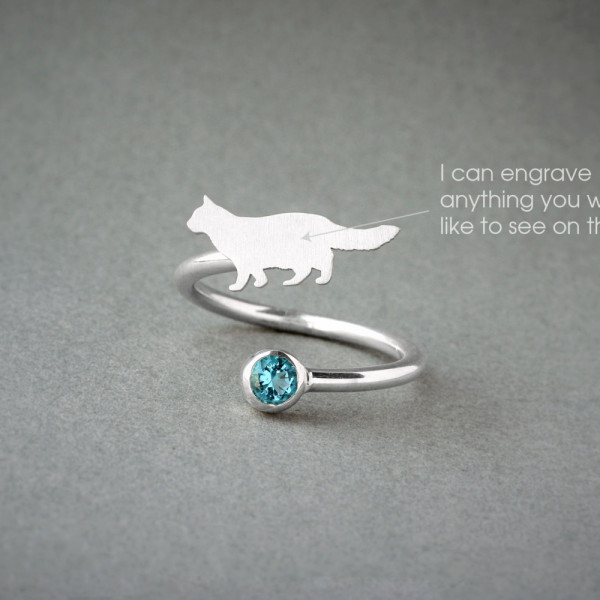 Personalised Pet Birthstone Ring - Adjustable Cat and Dog Jewellery