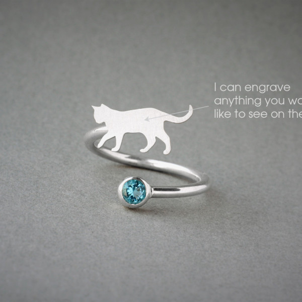 Stylish Birthstone Ring with Adorable Cat and Dog Designs