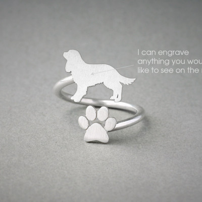 Gold Plated Adjustable Paw & Cavalier King Charles Spaniel Dog Ring