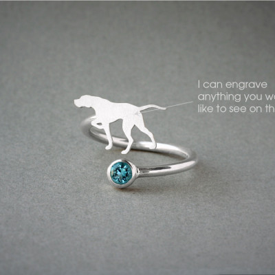 Personalised Birthstone Dog Ring for English Pointer Lover