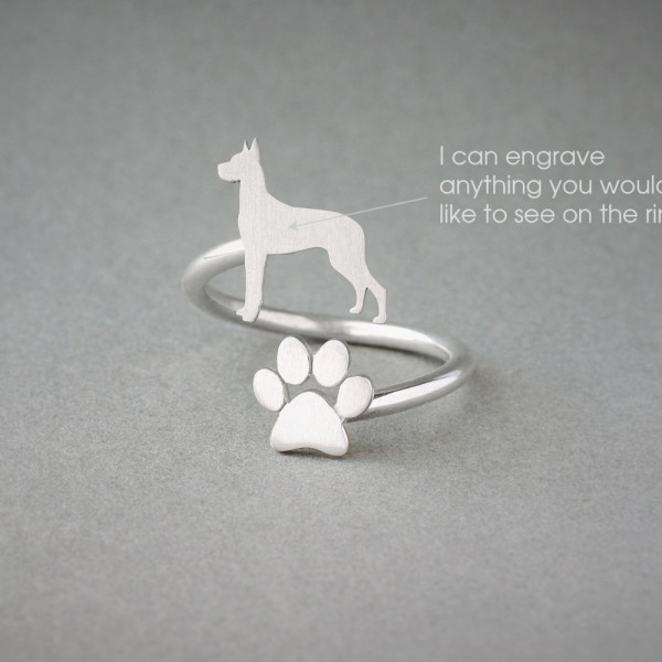Paw Ring for Great Dane - Dog Jewellery in Silver, Gold or Rose Plated
