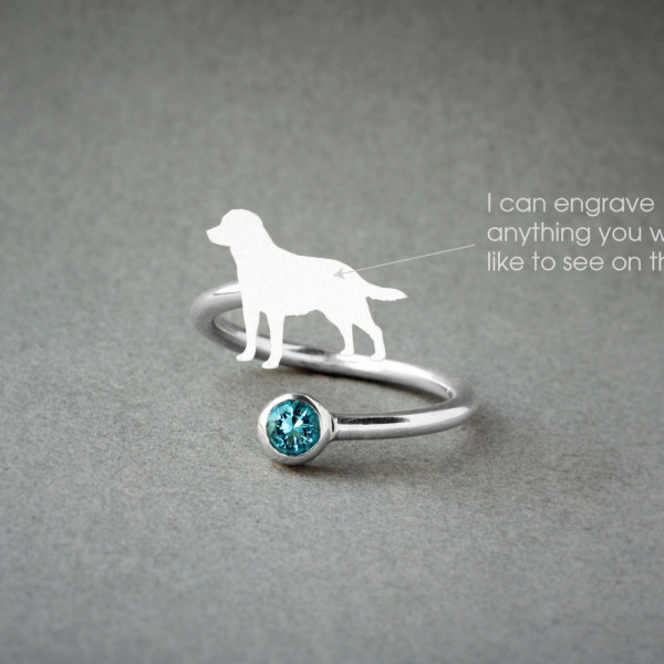 Adjustable Labradore Birthstone Ring - Dog Jewellery